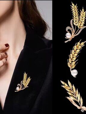 Elegant Gold Wheat  Pearl Brooch